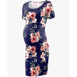 Floral maternity dress w/ side ruching, size L